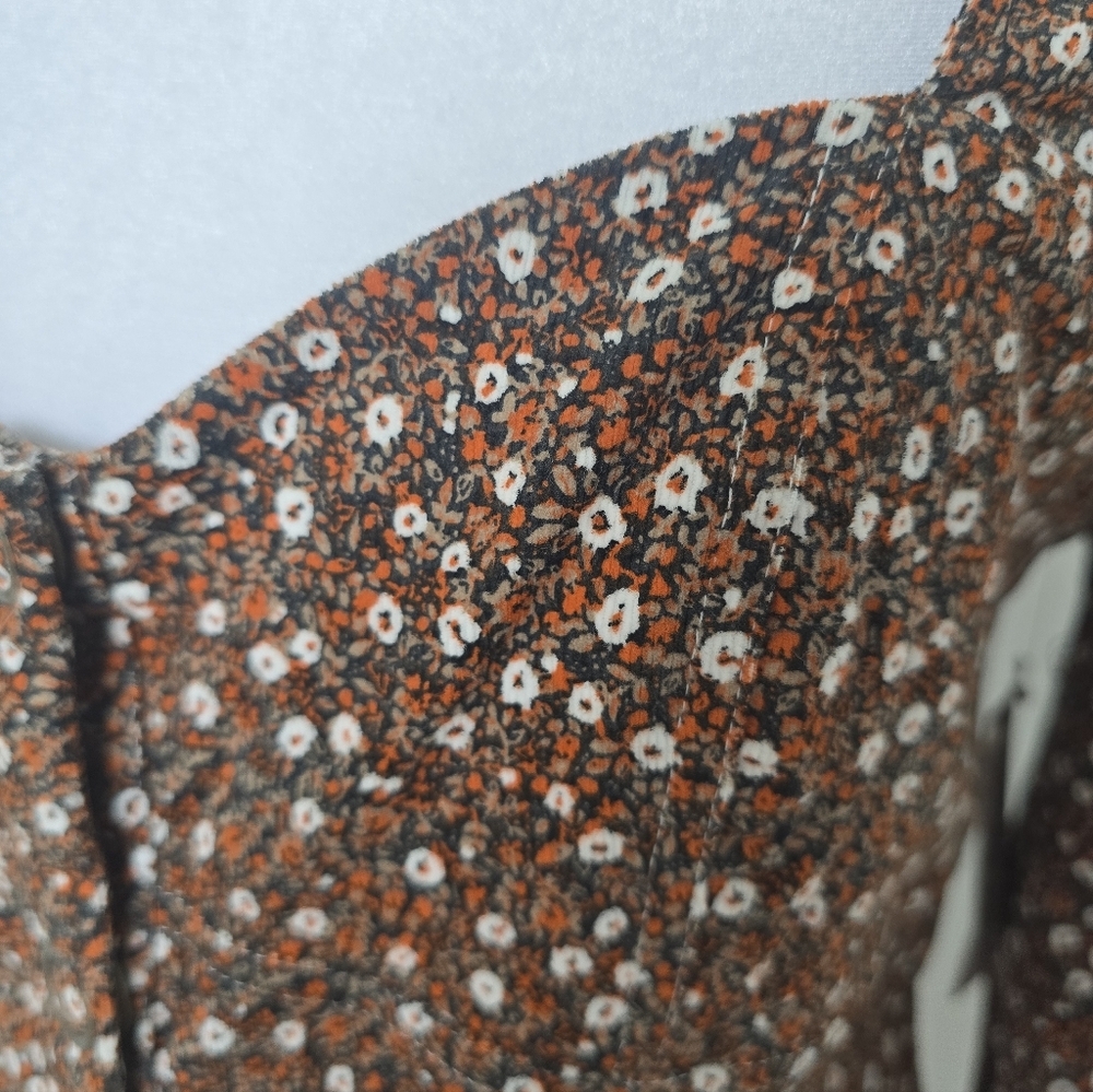 Free People Call Me Cord Brown Floral Mini Dress Button Front Boho Size 10 NWT - Picture 6 of 13